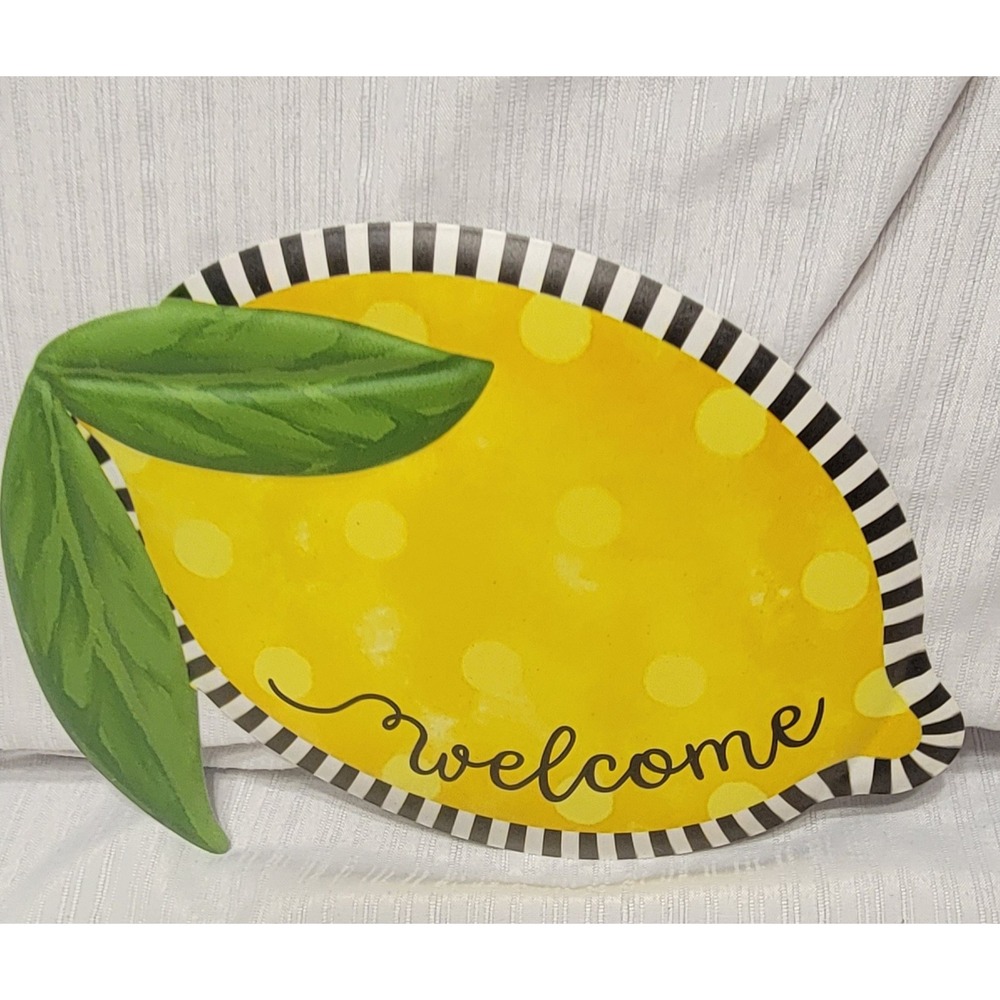 Lemon Welcome Sign Metal Wreath Attachment Polka Dot Striped Border MD072129